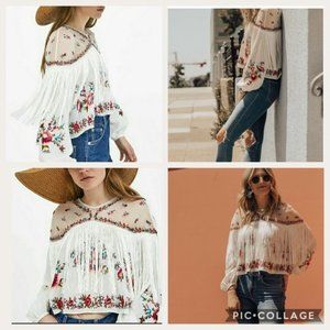 Zara Woman Embroidered Fringe Top -XS